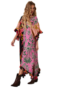 Yacamim J2 Loose Kaftan with Printed Rose Patchwork
