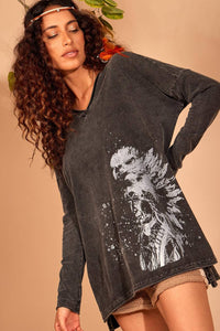 Yacamim Garment-Dyed Graphite Blouse with Slits