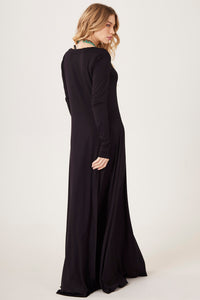 Yacamim D5 Plain Black Long Dress with Fitted Sleeves