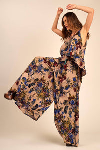 Yacamim Light Brown Printed Flared Wide-Leg Pants