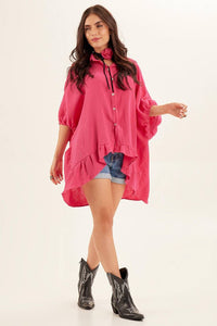 Yacamim Pink Wide Shirt with 3/4 Sleeves