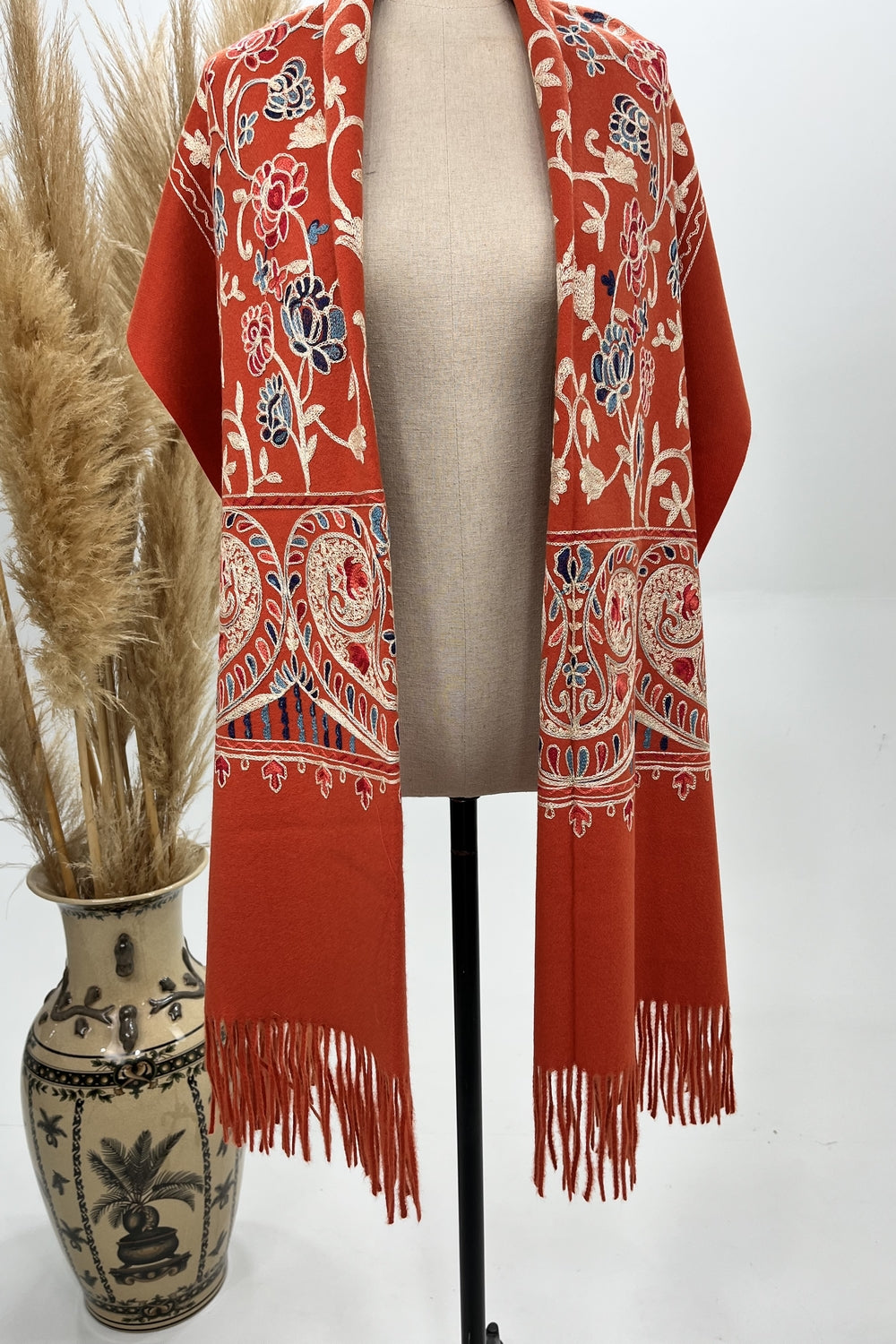Yacamim Embroidered Orange Cashmere Scarf #224