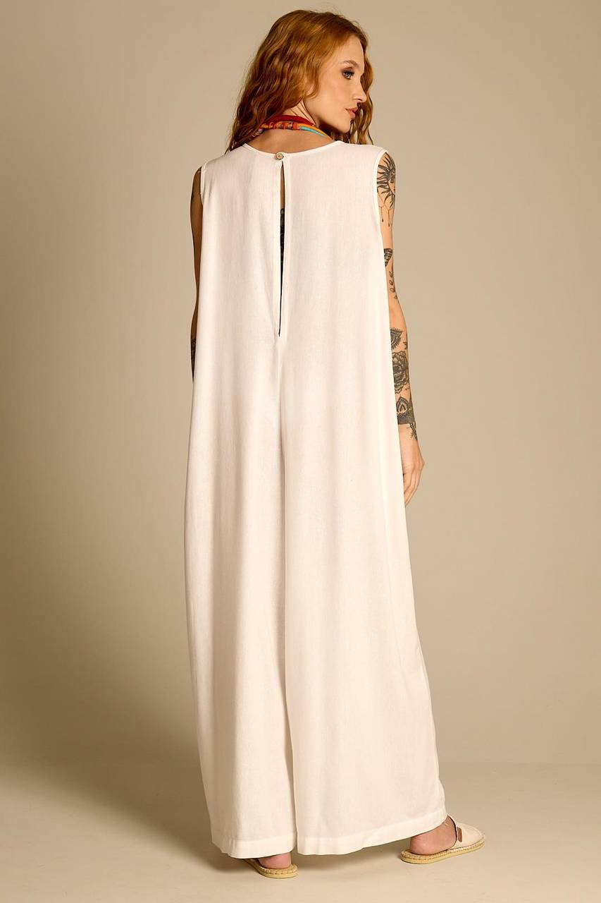 Yacamim White Linen Sleeveless Jumpsuit