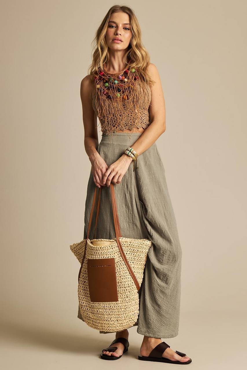 Yacamim Green Midi Skirt With Pockets