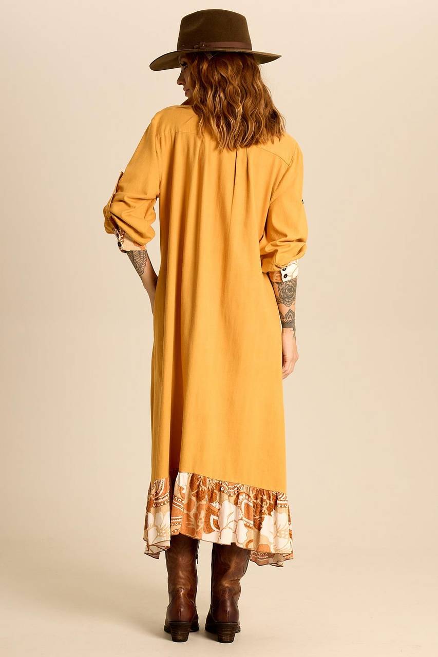 Chemise Midi Com Babados Patchwork Mostarda Yacamim P3