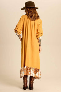 Chemise Midi Com Babados Patchwork Mostarda Yacamim P3