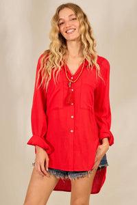 Yacamim Red Short Shirt with Extended Back M2