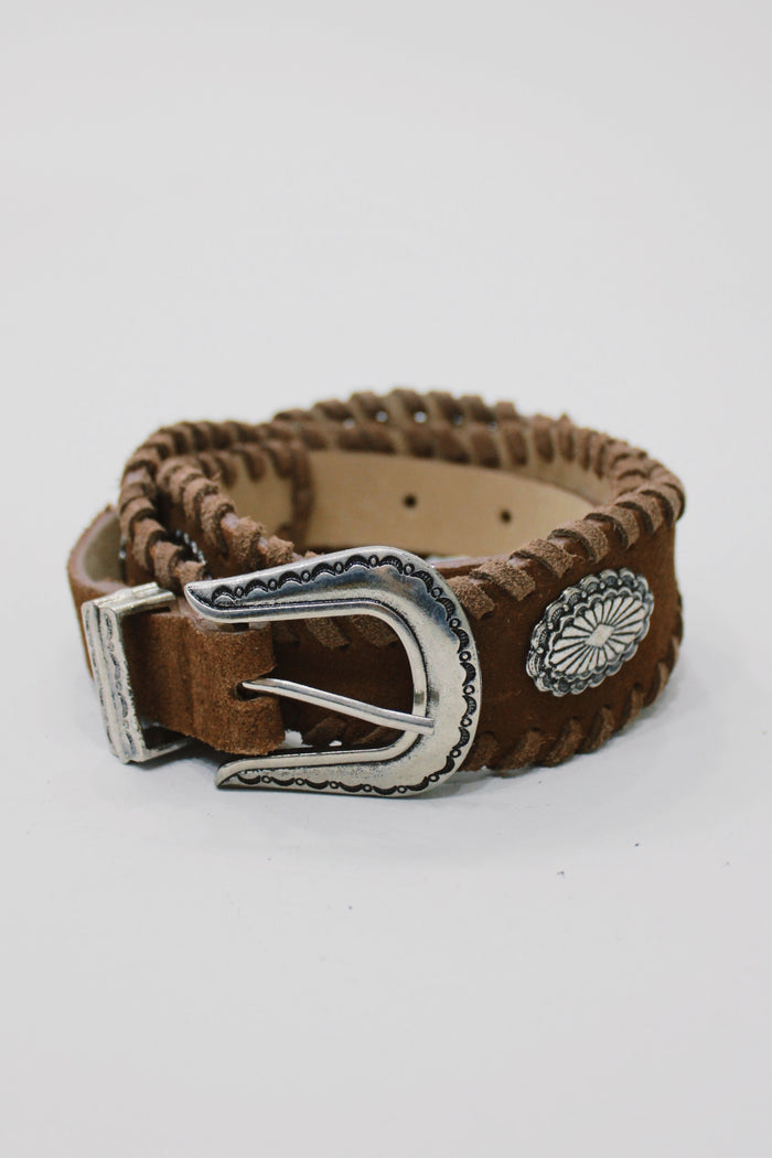 Brown Leather Belt With Metallic Buckle Yacamim #664