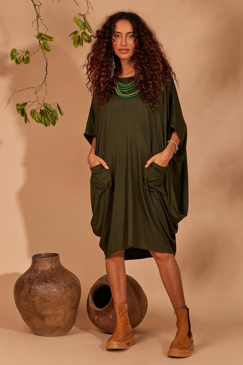 Yacamim Dark Green Loose-Fit Jacket with Pockets