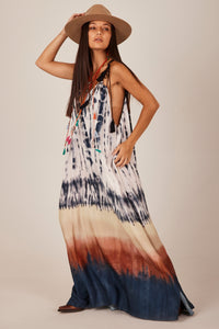 Yacamim D7 Wide Digital Tie Dye Long Dress with Straps