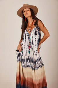 Yacamim D7 Wide Digital Tie Dye Long Dress with Straps