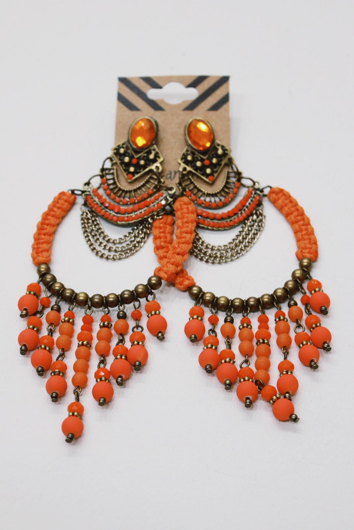 Handmade Orange Beaded Earring Yacamim #683