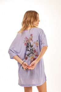 Oversized Basic Dropped Shoulder T-shirt Lilac Exclusive Yacamim Print B5