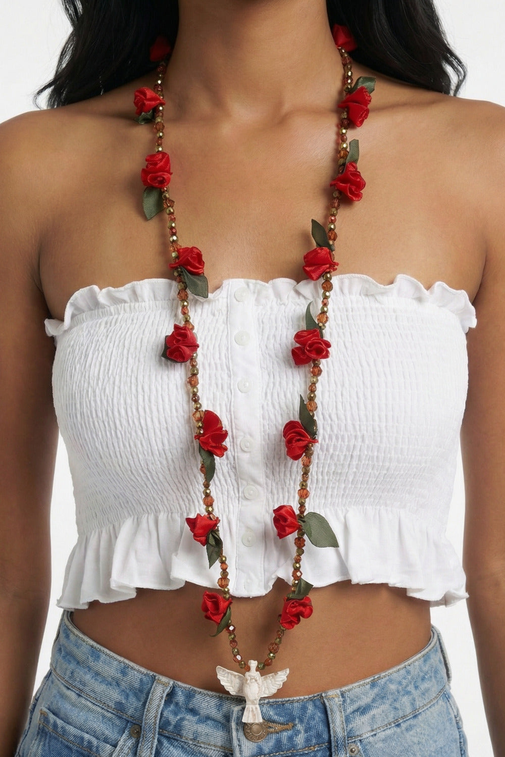 Red Flowers Holy Spirit Necklace Yacamim #289