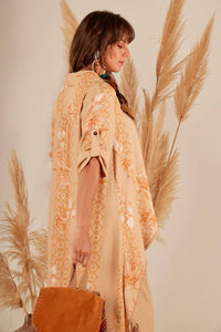 Yacamim Beige Printed Long Back Loose Shirt A5