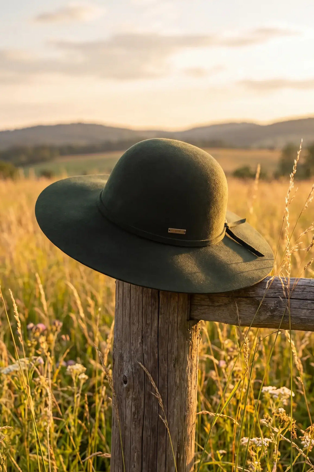 Round Felt Hat with Green Felt Band Yacamim #1109