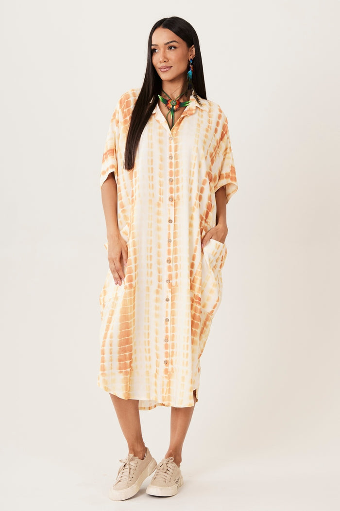 Yacamim N2 Digital Tie-Dye Dark Yellow Midi Shirt