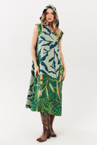 Green Printed Yacamim Hooded Midi Dress E1<br />