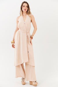 Yacamim I6 Sleeveless Halter Dark Beige Kimono