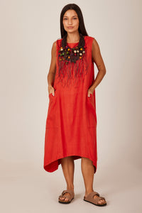 Yacamim C27 Plain Terracotta Linen Sleeveless Short Dress