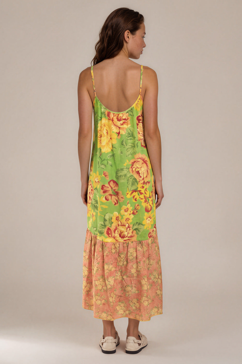 Vestido Midi De Alças Reguláveis Verde Patchwork Yacamim C29