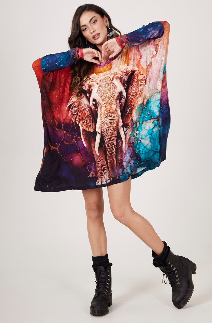 Yacamim B13 Elephant Print Tunic with Rhinestones