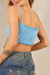 Light Blue Yacamim F13 Shirred Top with Adjustable Straps