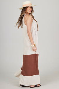 Yacamim C23 Beige and Brown Racerback Maxi Dress
