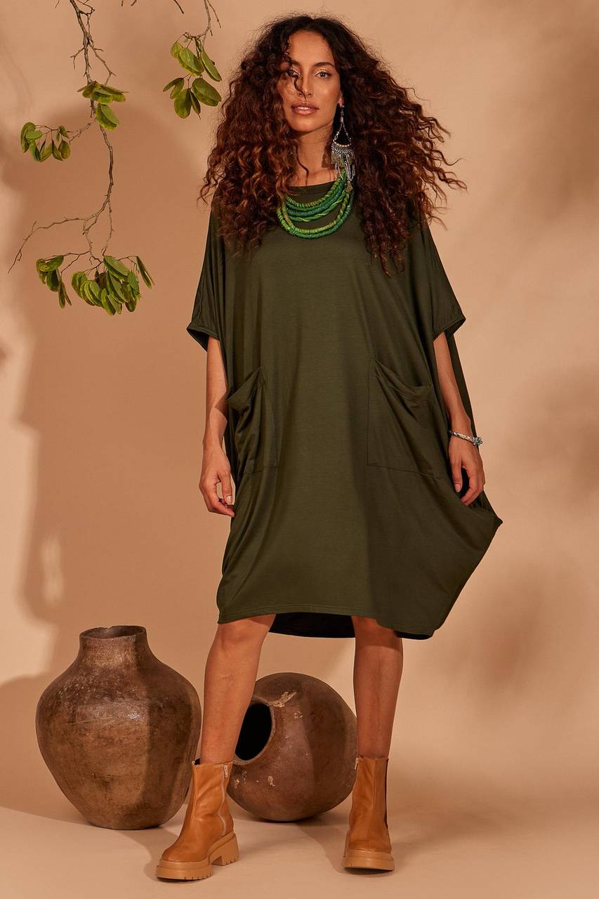 Yacamim Dark Green Loose-Fit Jacket with Pockets