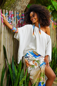 Wide Boat Neck Beige Bat Sleeve Top Bahêa Yacamim R1 Collection