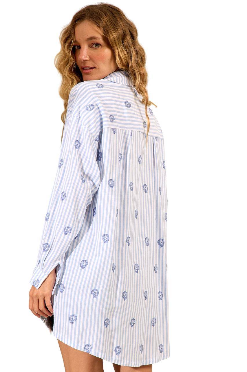 Yacamim A12 Wide Long Striped Blue Long-Sleeve Shirt