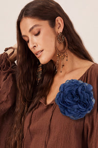Yacamim Navy Blue Tulle Flower Hair Clip #548
