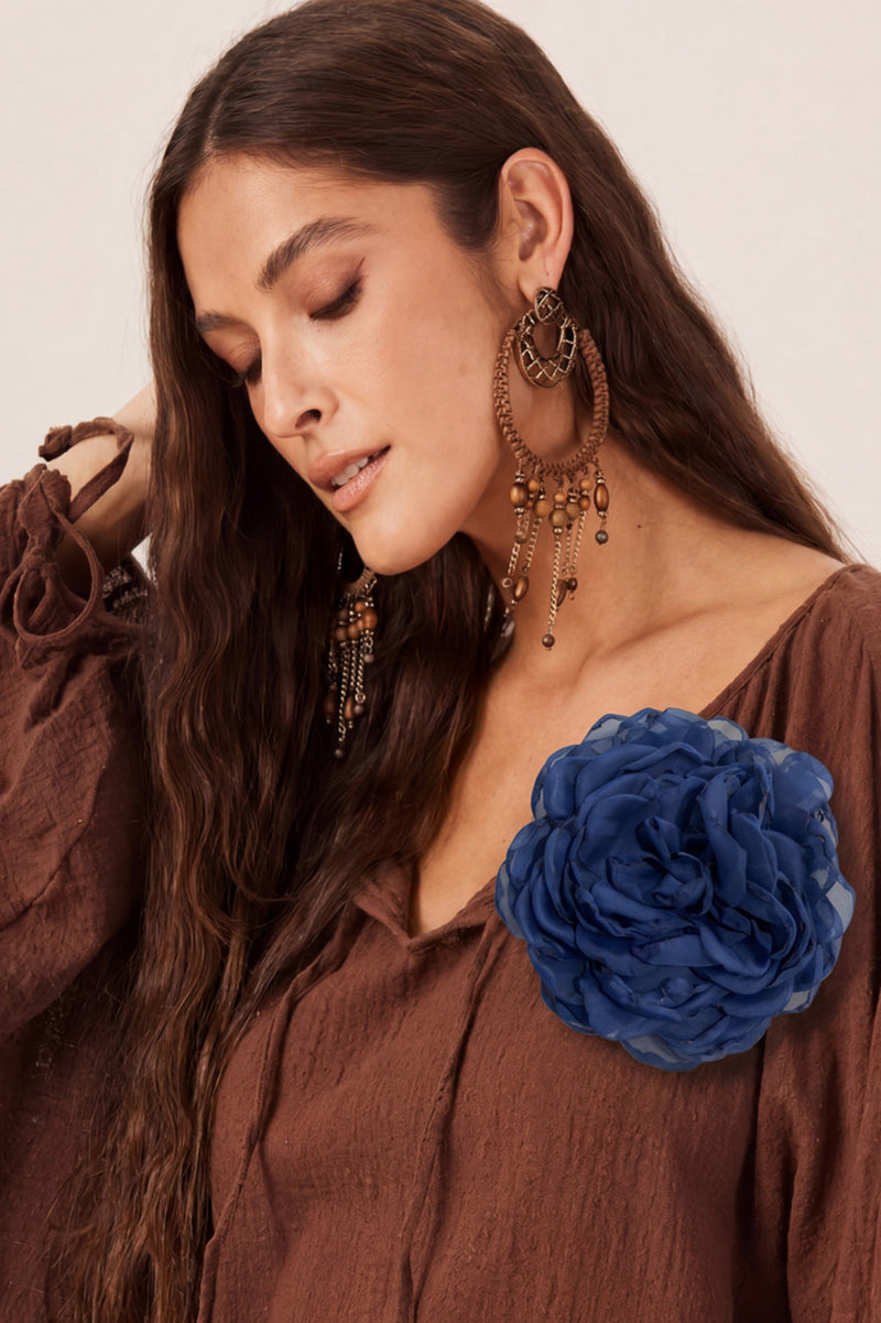 Presilha De Cabelo Flor De Tule Azul Marinho Yacamim #548