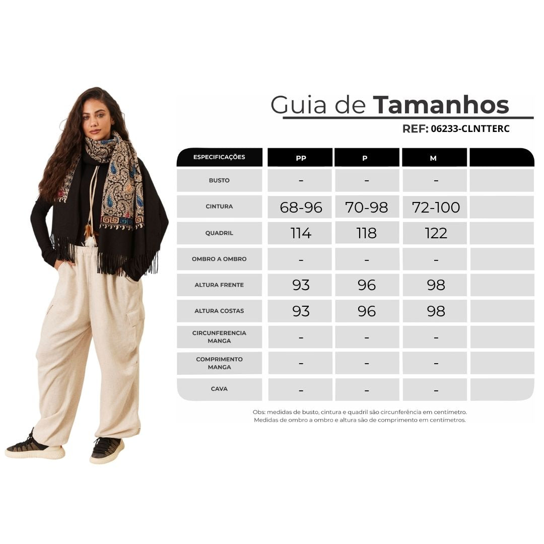 Calça Cargo De Viscolinho Com Bolsos Bege Nature Yacamim R9