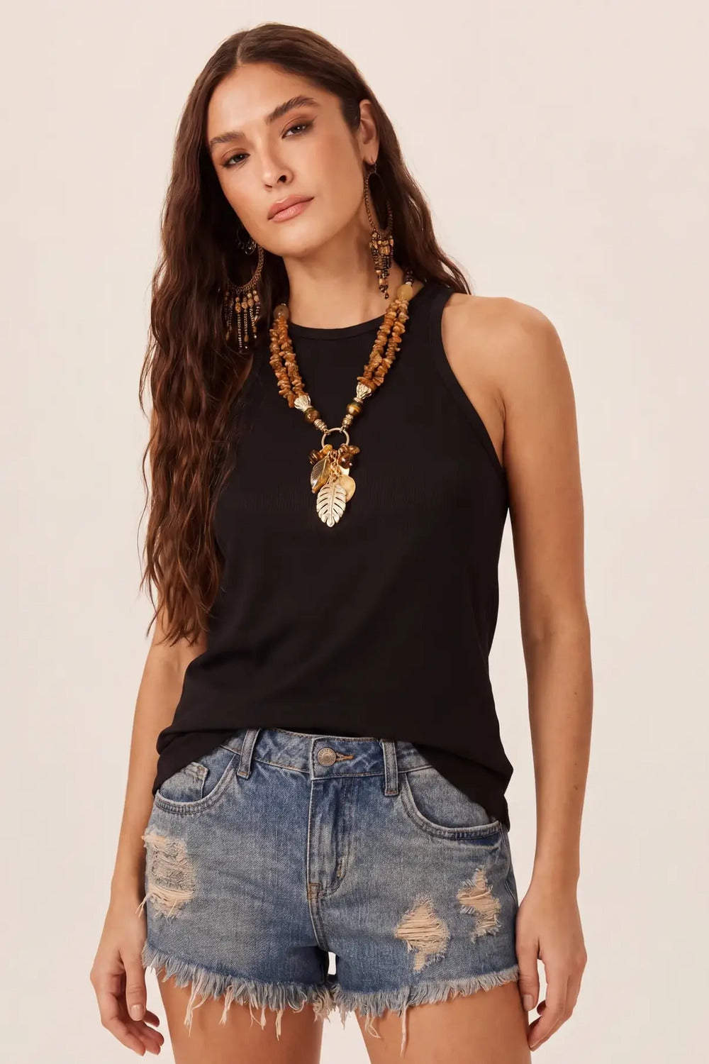Yacamim Black Ribbed Tank Top A13