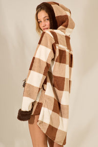 Yacamim J10 Beige Plaid Hooded Fleece Jacket