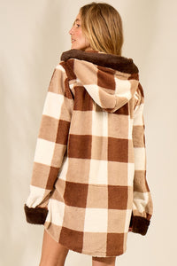 Yacamim J10 Beige Plaid Hooded Fleece Jacket