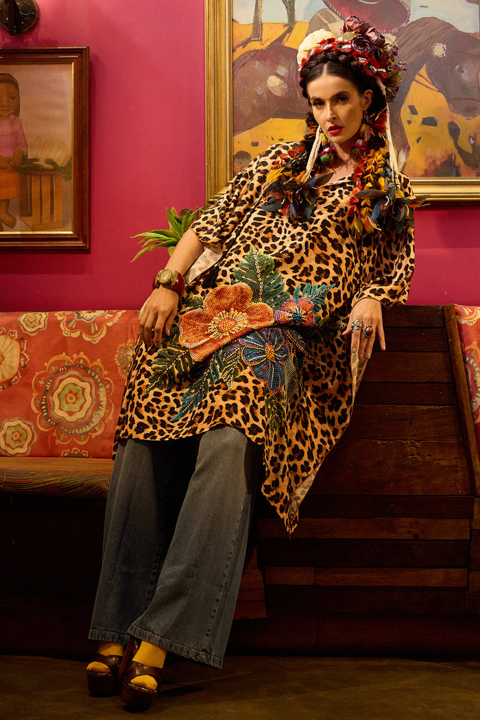 Kaftan Amplo Midi Animal Print Frida Yacamim J3 Mex