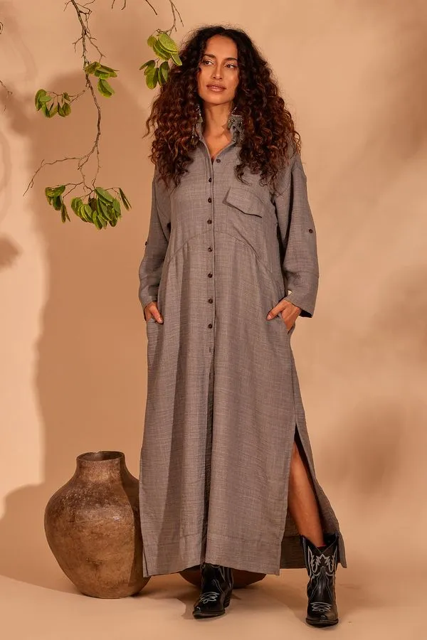 Long Shirt with Folded Cuff and Side Slits Yacamim Gray M9