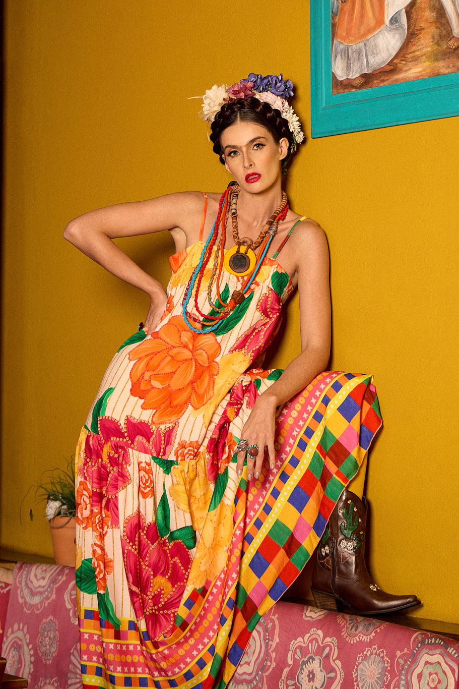 Vestido Longo Com Alças Reguláveis Floral Estampado Yacamim E4