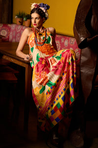 Vestido Longo Com Alças Reguláveis Floral Estampado Yacamim E4