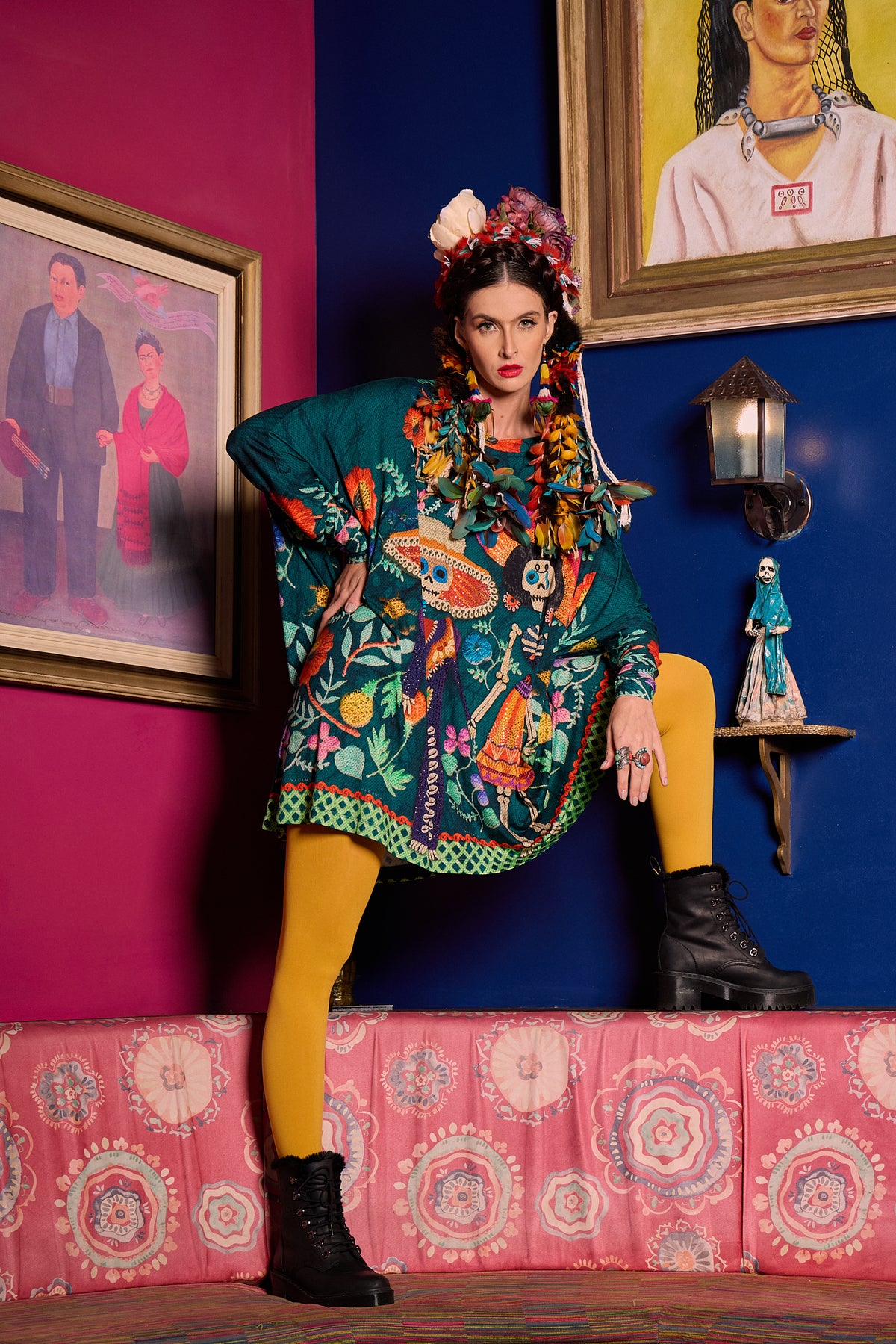 Yacamim B9 Mex Green Long-Sleeve Tunic with Skull Studs