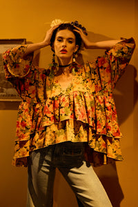 Bata Ampla Alongada Marrom Claro Patchwork Yacamim B20 Mex