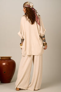 Yacamim H2 Beige Nature Viscose-Linen Wide-Leg Pants