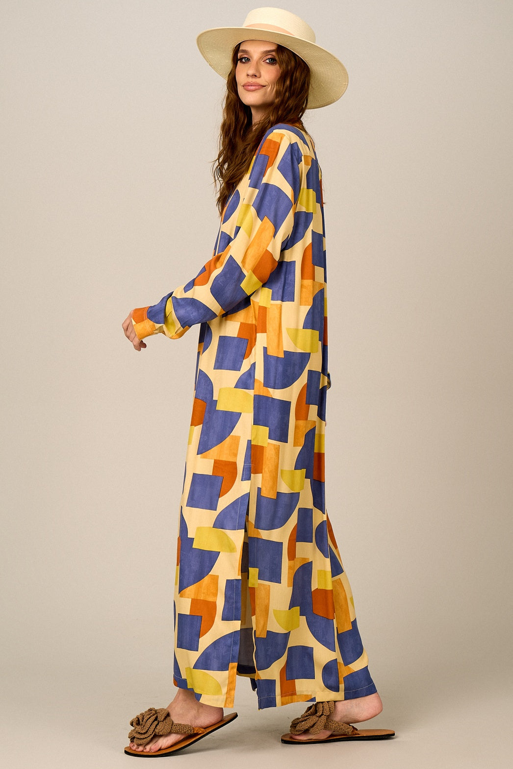 Yacamim P4 Long Loose Geometric Print Chemise