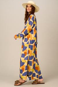 Yacamim P4 Long Loose Geometric Print Chemise