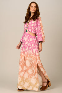 Pink and Orange Tie-Dye Cutout Long Dress Yacamim C17