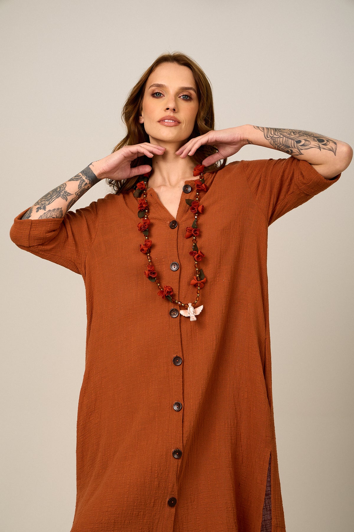 Yacamim E8 Brown Mullet Dress with Side Slits