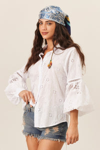 Yacamim White Broderie Shirt with Inlays A9