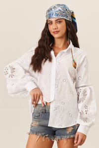 Yacamim White Broderie Shirt with Inlays A9